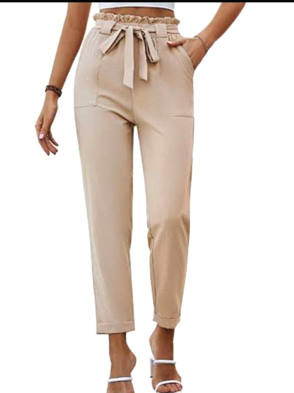 Potters pot linen Waist Tie Front tie Pants - Beige